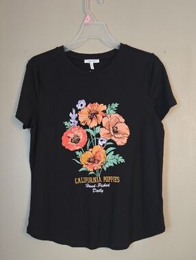 Maurices - Black Floral Graphic Tee - California Poppies